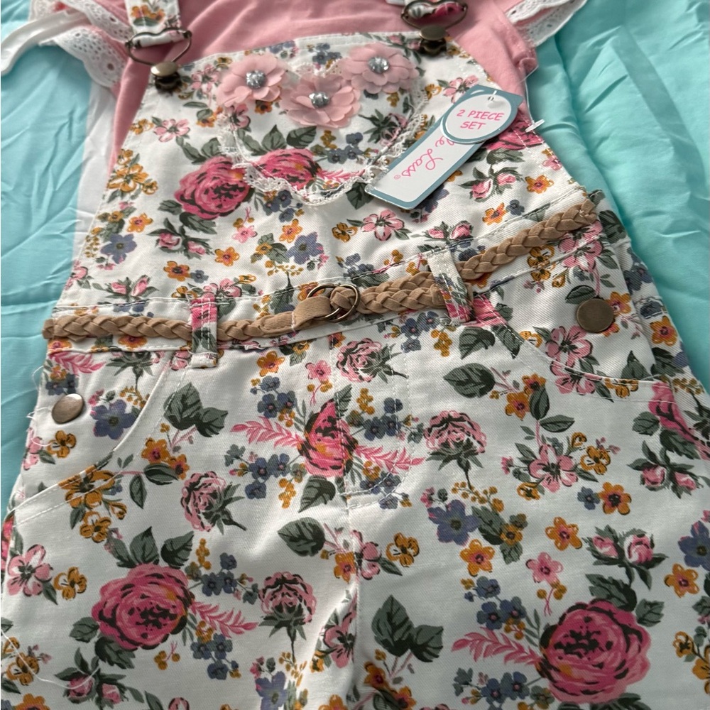 Pink and White Floral Overalls